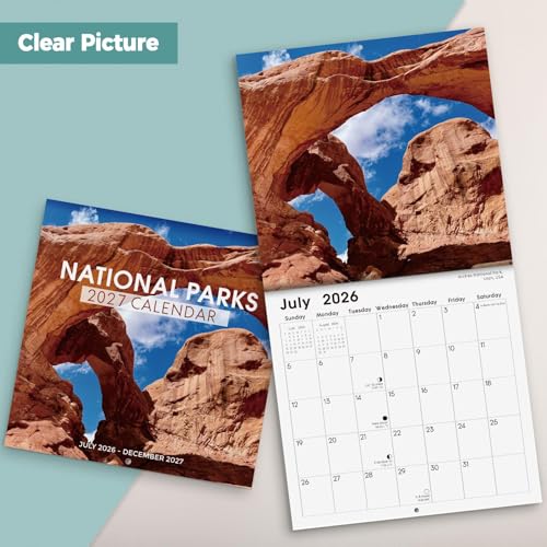 National Parks Wall Calendar 2026-2027 - 18-Month Landscape Planner with Stickers, 12x24 Opened