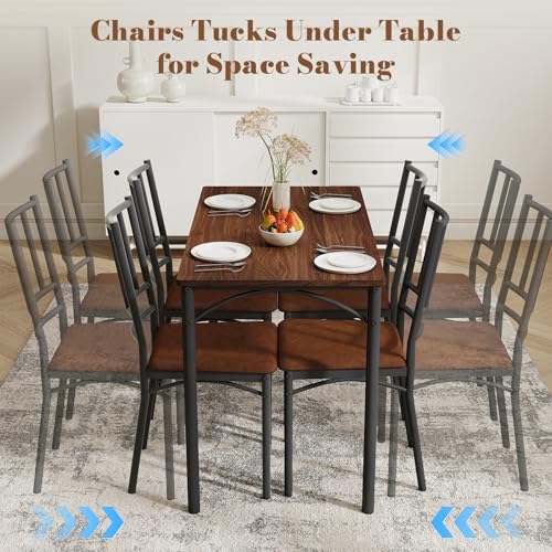 Yafylly 5-Piece Dining Set — 4 Upholstered Chairs, 43x24 in Table, Adjustable Feet