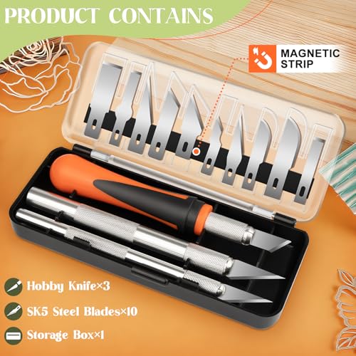 Orange 16pcs Exacto Knife Set with 13 SK5 Steel Blades for Precision Crafting