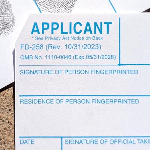 Crime Scene FD-258 Fingerprint Cards, 50-Pack (Version 10/31/2023) for Applicants