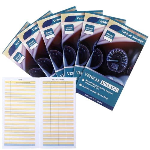 Motiskyy 6 Pcs Vehicle Mileage Log Book – 6.3 x 3.3 Inch 32-Page Notebook for Car Expenses (Variation: 6 / Mileage)