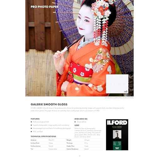 ILFORD Galerie 5x7¡± (100 Sheets) Smooth Gloss Instant Dry Archival Photo Inkjet Paper 12mil / 310gsm for Dye and Pigment Ink Printers, Color and Black and White, Made in Germany