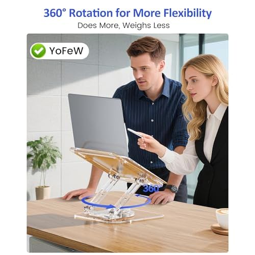 Laptop Stand for Desk - Adjustable, Foldable Clear Acrylic Riser with 360¡Æ Rotating Base, Ergonomic Laptop Holder for MacBook Pro/Air & 10-16¡± Notebooks