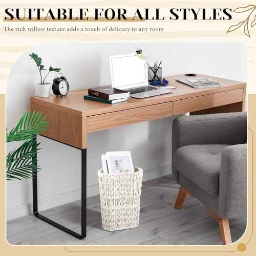 2 Pcs Wicker Trash Can 5 Gallon Waste Basket Bathroom Garbage Can White Narrow Waterproof Wicker Trash Basket for Bedroom Office Bathroom