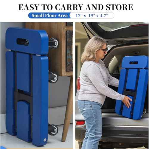 Folding Hand Truck 500lb Heavy Duty - 6 Wheel Luggage Cart with Extendable Base, 3-Height Adjustable Handle & 2 Bungee Cords for Airport, Moving, Warehouse Black