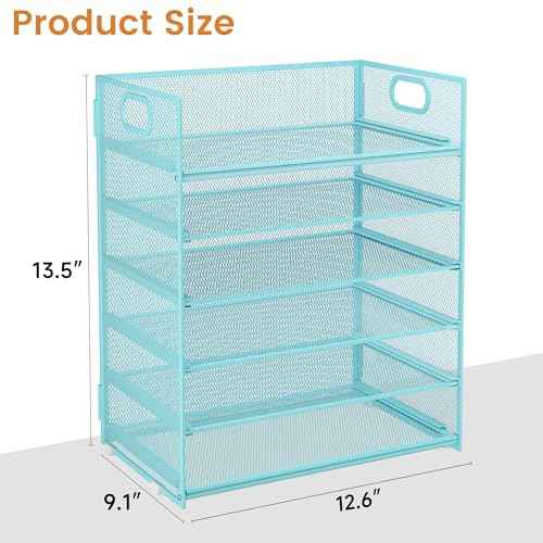 Subekyu 6-Tier Desk Paper Organizer, Desktop File Letter Tray with Handle, Document Sorter and Accessories Holder for Office, Home and School Workspace Organizers, Blue-2 Pack