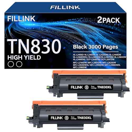 Compatible TN830XL Toner Replacement for Brother TN830 TN830XL TN830 XL/V/R Toner Cartridge Used with HL-L2460DW HL-L405W HL-L2400D HL-L2480DW DCP-L2647DW MFC-L2820DW L2900DW Printer-2Black