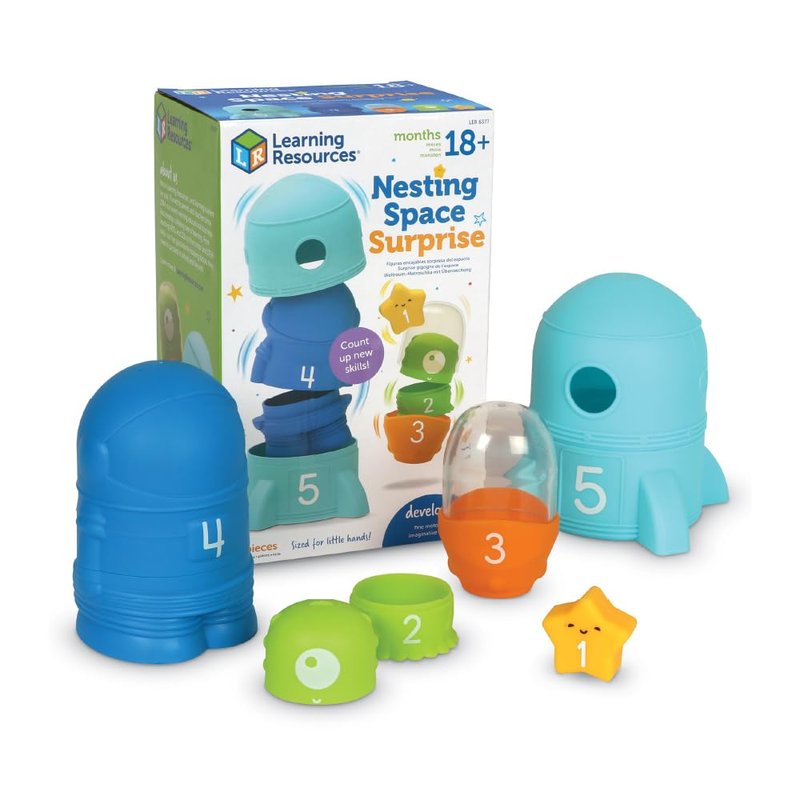 Learning Resources Nesting Space Surprise, Preschool Learning Activities, Fine Motor Skills, Montessori Preschool Toys, Space Toys, Ages 18 Months+, 9 Pieces