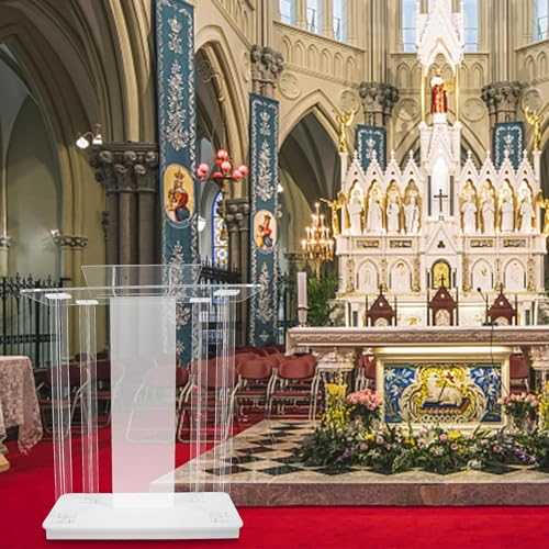 Mecpramy StyleA 46” Crystal Clear Acrylic Church Podium with LED Lights, Wheels