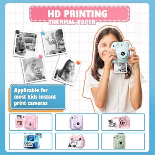 12 Rolls Mini Thermal Printer Sticker Paper, Kids Instant Camera Refill Print Paper, Atnadov HD Thermal Paper for Most Kids Instant Camera (White-12 Rolls Sticker Paper)