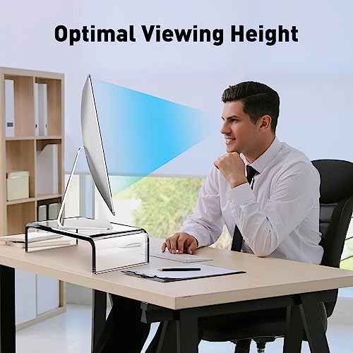 AboveTEK Acrylic Monitor Stand ? Clear Monitor Riser & Computer Desk Stand, Premium Acrylic Laptop Stand for Home Office, PC TV Stand with Keyboard Storage Heavy Duty Desk Riser