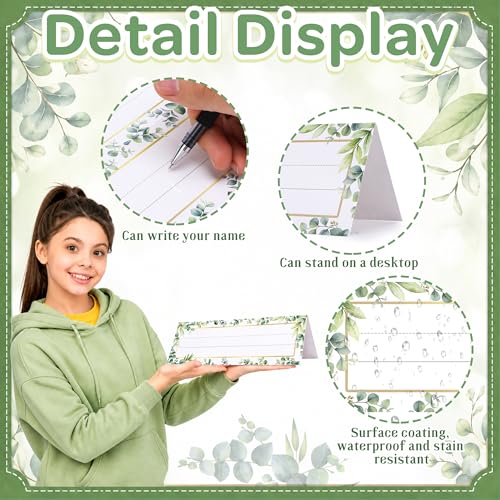 Eucalyptus Tent-Style Nameplates for Desk, 48 Pack, 9 x 3 Inches - Classroom Student Labels