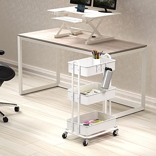 Simple Houseware White 3-Tier Heavy Duty Metal Utility Rolling Cart