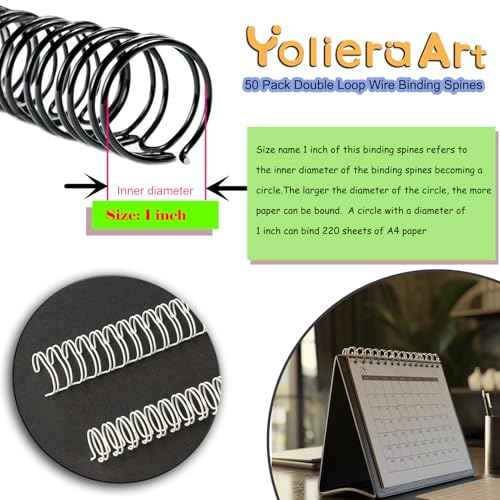 1 Inch Double Loop Wire Binding Spines 2:1 Pitch White, 50 Pack Notebook Binding Rings 220 Sheet Capacity for Booking Letter Size and Binding-Machines YolieraArt Cinch Wires Office Products