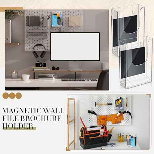 12 Pcs Magnetic Brochure Holder 4x6 Inch Flyer Holder Acrylic Brochure Holders Attaches to Metal Surfaces Magnetic Trifold Holder Holds for Office Exhibition Advertising