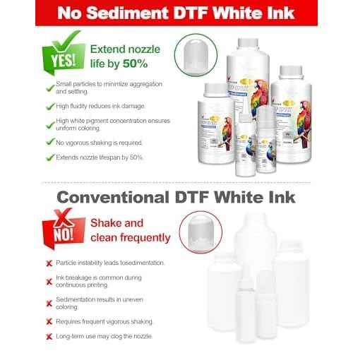 Low-Sediment DTF White Ink 500ML DTF Transfer Ink for PET Film Pigment Ink Refill for P600 P800 DX5 XP600 4720 i3200 i1600 5113. High Fluidity, Whiteness & Coverage 500ml x 1, White