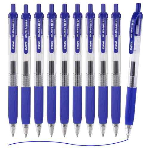EYEYE G-103 Retractable Gel Blue Pens 0.7mm, 10 Pack Medium Point Ballpoint Pen Quick Drying, Pen Fine Point Smooth Writing Pens for Office School Supplies