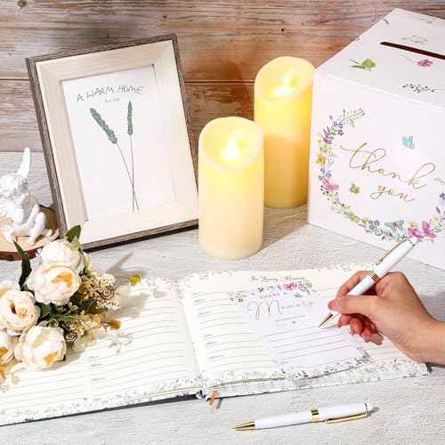54 Pcs Funeral Guest Book for Memorial Service Celebration of Life Guest Book Hardcover in Loving Memory with 50 Memory Cards, Box, 2 Pens for Funeral Memorial Farewell Party Favor(Bright)