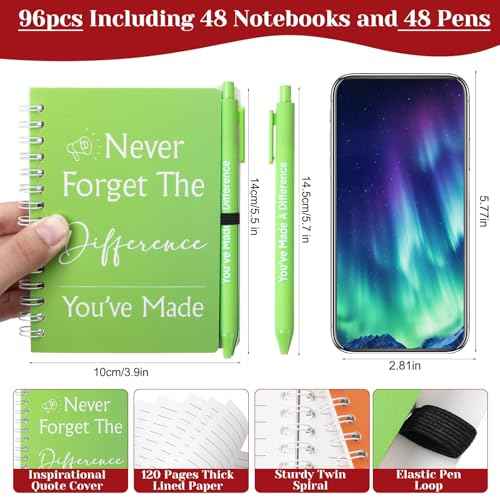 96 Pcs Inspirational Gifts Set 48 Spiral Notebooks with Motivational Quotes and 48 Matching Pens Team Appreciation Gifts for Employees, Teachers, School Office Supplies and Prizes