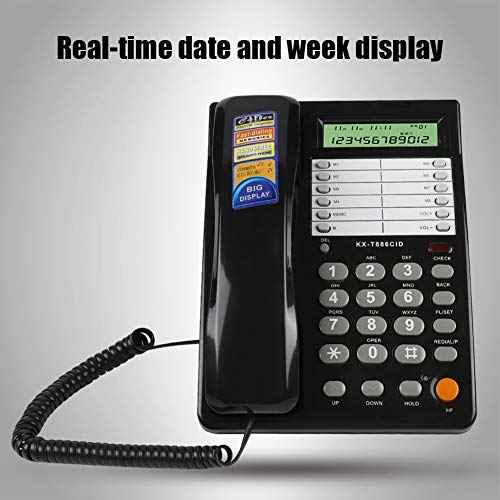Corded Telephone Wired Home Hotel Corded Desktop Phone Office Landline Telephone DTMF/Support (Black)