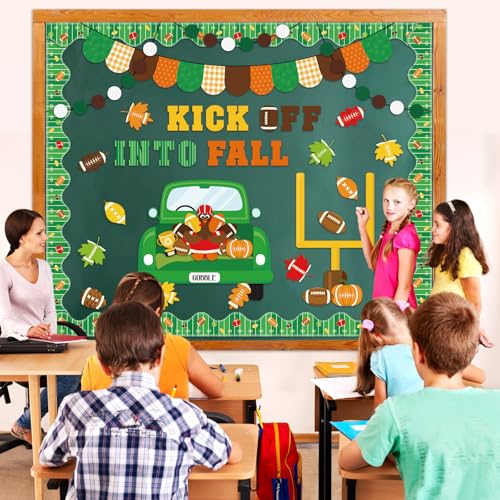 Containlol Green Football Fall Bulletin Board Set with Pumpkin Classroom Decor