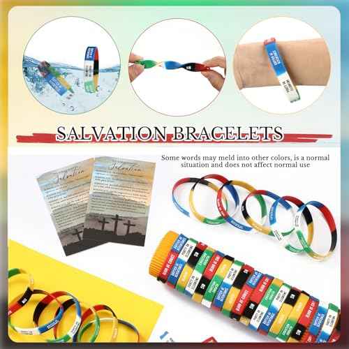 100 Sets Church Christian Gifts Bulk Salvation Bracelets with Plan of Salvation Cards Religious Silicone Bracelets Gospel Tracts Roman Road to Church Teaching Kit