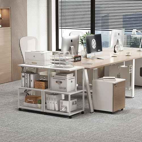 Mexin White 3 Tier Printer Table with Wheels, Industrial Rolling Cart with Storage Shelf for Scanner Fax, Home Office Use, 17.5 x 11.8 Inches