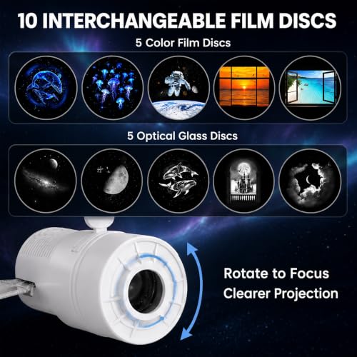 DAXMAIRELOX 5D Holographic Night Light Projector with 10 Films, Dual Auto-Off, USB Ceiling & Wall Decor