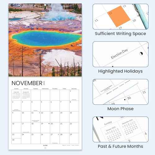 SUNEE 2026 Wall Calendar 12x12 Inches with 16 Months from September 2025 to December 2026, Large Wall Calendar Thick Glossy Paper, 12" x 24" (Open), National Parks