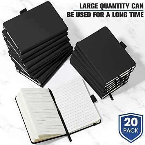 Laumoi 20 Pack Pocket Notebook Journals 3.7" x 5.7" Hardcover Small Mini Pocket Notebooks with Pen Holder A6 Lined Journal with 100 Gsm Paper(Black)