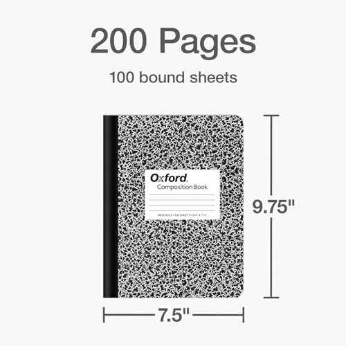 Oxford Composition Notebooks, 9-3/4 x 7-1/2 Inch School Journals, Wide Ruled Paper, Black Marble Covers, 100 Sheets per Book, 2 Pack (1002516)