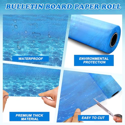 EggSun Under the Sea Blue Ocean Bulletin Board Paper Roll 14.8FT x 47IN Reusable Waterproof Backdrop Classroom Decor