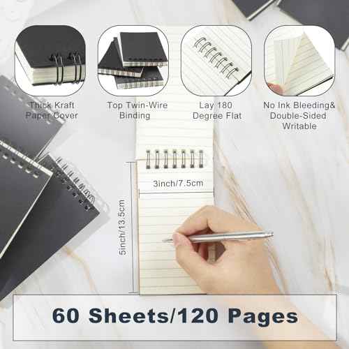 Tenceur 54 Pcs Pocket Notebook Bulk Small 3x5 Inch Spiral Notepads Mini Top Bound Notebook with Lined 120 Pages Ruled Memo Pads for Office College Nurse Essentials Back to School Gift(Black)