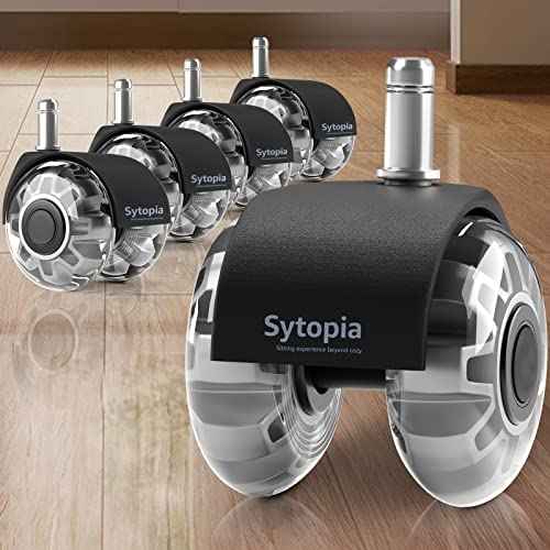 Office Chair Wheels, 2 Inch Rubber Rollers, Heavy Duty, Safe for Hardwood Floors, Carpets, Mats, Universal Size 11x22mm, Smooth and Quiet, Black, Set of 5