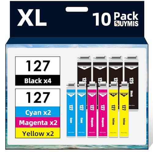 127 T127 Ink Cartridges Remanufactured Replacement for 127 Ink Cartridges Multipack Work for Workforce 545 645 845 WF-3520 WF-3540 WF-7010 Stylus NX530 NX625 Printer (10 Pack)