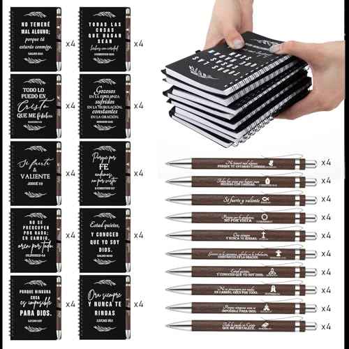 Kosiz 40 Set Christmas Christian Gift Bulk Spanish Christian Spiral Notebook Bible Verse Pen Religious Prayer Journal Regalos Cristianos En Espa?ol Thanksgiving Gift for Church Women Men Pastor