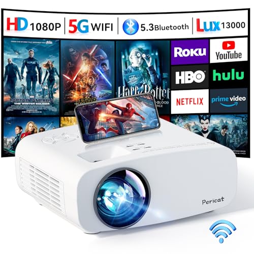 Pericat White 4K WiFi & Bluetooth Mini Projector with 1080P Full HD Support