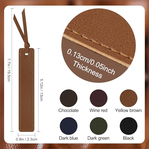 Leather Bookmark, 6 Pcs Classic Style Bookmark for Men, 0.05 Inches Thin Handmade Stitched Book Mark, Book Marks for Reading, Gifts for Book Lovers School Students (Dark Retro)