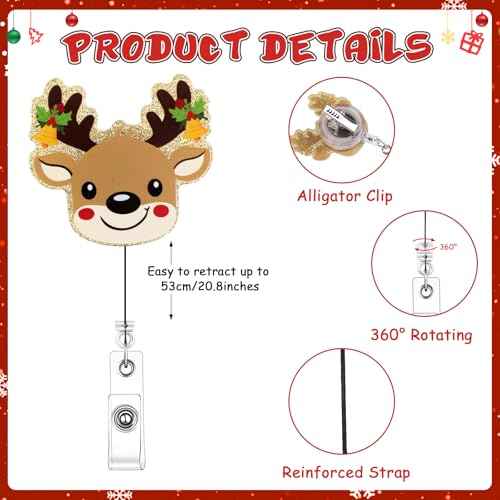 3 Pack Christmas Badge Reel Retractable with Alligator Swivel Clip Cute Holiday Badge Reels Funny Christmas Tree ID Badge Holder for Office Nurse Student