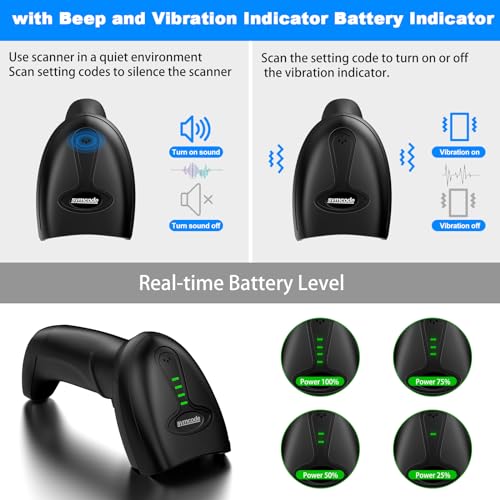 Symcode Bluetooth Wireless Barcode Scanner with Auto-Sensing Stand — 2D QR Code, Battery Level Indicator, 3-in-1 Connectivity, Multi-Device Support