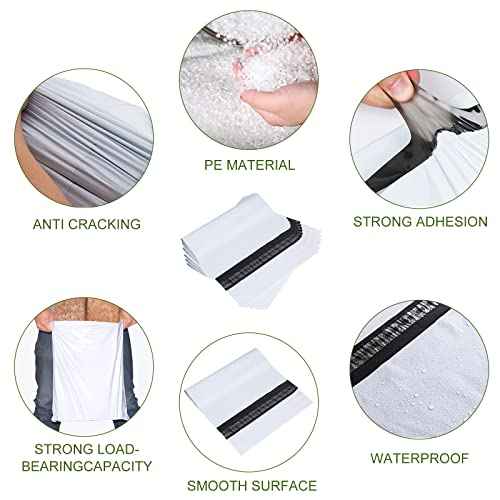 SJPACK 10x13-inch 500 Bags 2.5 Mil Poly Mailers Envelopes Bags With Self-sealing Strip White Bags