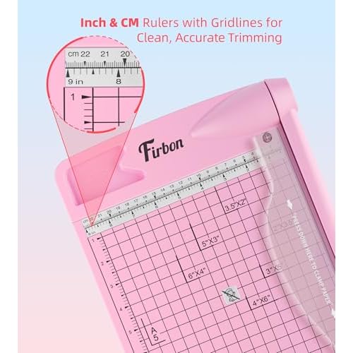 Firbon 12" Guillotine Paper Cutter, Heavy Duty 12-Sheet Capacity Trimmer for Cardstock, Photos, Scrapbooking, Office, Classroom, Studio (Pink)