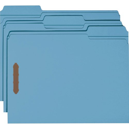 Smead 100% Recycled Fastener File Folder, 2 Fasteners, Reinforced 1/3-Cut Tab, Letter Size, Blue, 50 per Box (12041)
