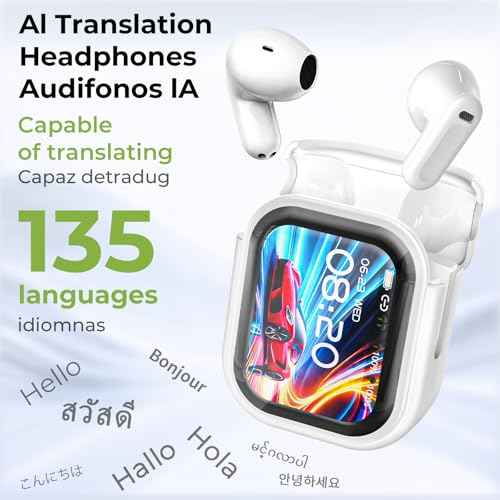 NE20 AI Translation Earbuds Real Time, 4-in-1 Translator Headphones with LCD Touch Screen for 135 Languages, Audifonos Traductores Ingl?s Espa?ol, Translator Earbuds for Travel Business