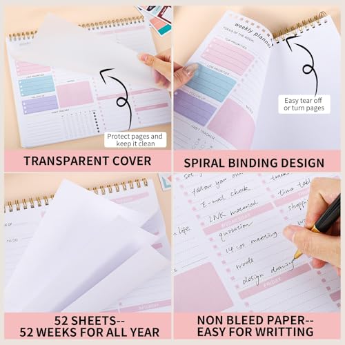 Thboxes Pink Weekly Desk Planner 8.5x11 To Do List Notepad, 52 Sheets