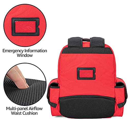 CURMIO Emergency Medical Backpack Empty, First Responder EMT Bag for EMS, Camping, Hiking, Home Health, Field Trips, Red (Bag Only, Patented Design)