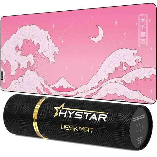 Hystar¢ç Extended Gaming Mouse Pad | XXL 36" x 16" | 5mm Thick, Waterproof Surface, Smooth Polyester Fabric, and Natural Rubber Base | Kawaii Wave