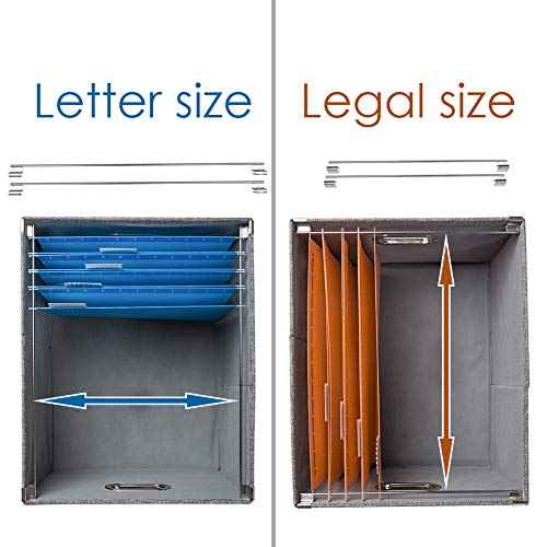 PRANDOM File Organizer Box - Set of 2 Collapsible Decorative Linen Filing Storage Hanging File Folders with Lids Office Cabinet Letter/Legal Size Grey (17x14x11.2 inch)