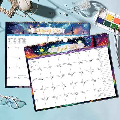 2026 Calendar - 2026 Wall Calendar, January 2026 - December 2026, 15" x 11.5", 12 Monthly Wall Calendars, Twin-Wire Binding + Hanging Hook + Thick Paper + Julian Dates - Starry Skies