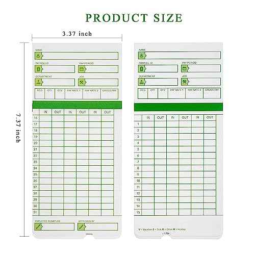 Zzrywuty All Pay Periods, 100 Count Time Cards for Hn3000, 2-Sided, 3 3/8" x 7 3/8", Green